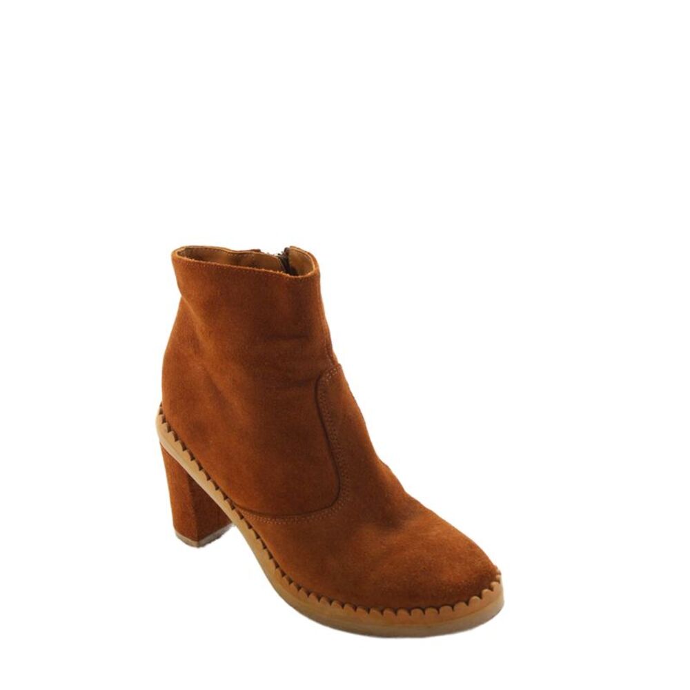 See by Chloe Womens Suede Scallop Trim Ankle Boots Saddle Brown Size 35 5